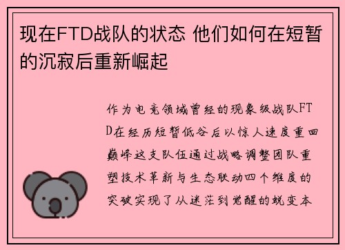 现在FTD战队的状态 他们如何在短暂的沉寂后重新崛起